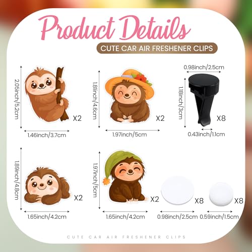 Image of 32 Pcs Sloth Car Freshener Air Vent Clips for Women Funny Cute Freshener Air Conditioner Vent Clip for Car Accessories Cartoon Animal Automotive Interior Decoration Gifts