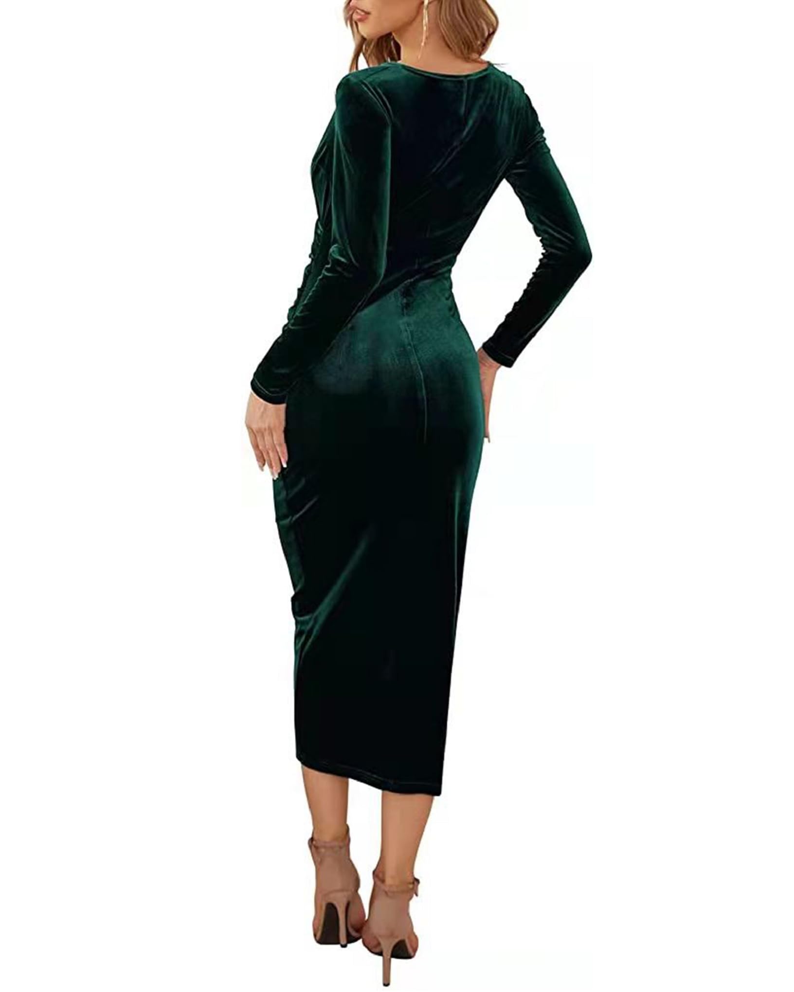 Damen Abendkleid Winterkleid Elegant Samtkleid Weihnachtskleid V-Ausschnitt Cocktailkleid Langarm Festliche Kleider Vintage Partykleid Retro Kleider Winter Hochzeit Kleid