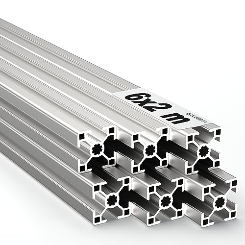 Ulber24- Aluprofil 30x30 Nut8 Typ-B,6x2m=12m Aluminium Konstruktion- Montage- System- 3030 Alu Schiene Stecksystem Vierkant Profil B-Typ Nut 8 Winkel Aluprofil 30x30