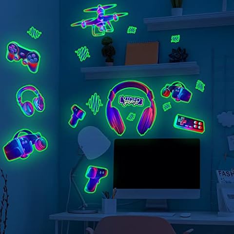 Prabahdak Gaming Wall Decals Glow in The Dark Game Wall Stickers Boy Gamer Video Game Controller Wall Decor for Boys Room Kids Bedroom Home Playroom Decoration Cover