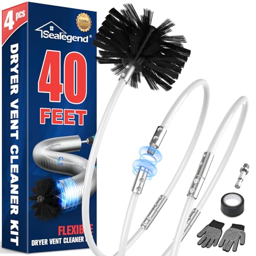 Sealegend 30 Feet Dryer Vent Cleaner Kit Lint Remover Fireplace Chimney Brushes Extends Up to 30 Feet Synthetic Brush Head
