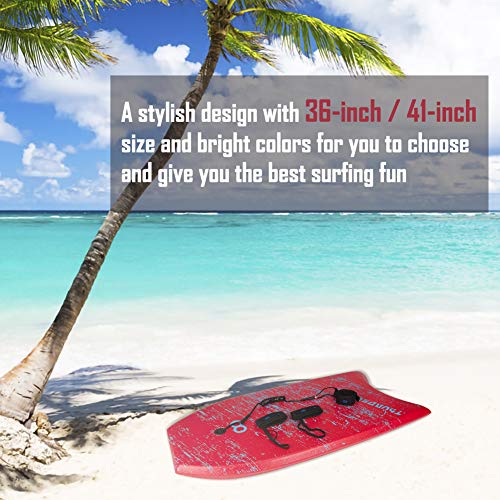 Image of WOOWAVE Bodyboard 33-inch /36-inch /41-inch Super Lightweight Body Board with Coiled Wrist Leash, Swim Fin Tethers, EPS Core and Slick Bottom, Perfect Surfing for Kids Teens and Adults(36 inch, Red)