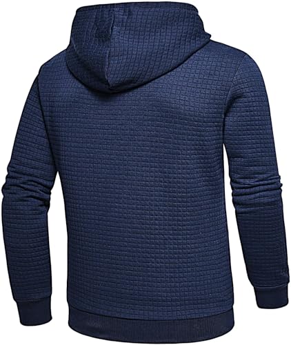 Satankud Men's Jacquard PlaidCloth Lightweight Zipper Hoodie Sweatshirt Jacket Navy Medium — view 6