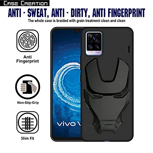 Image of COVERLY Official 3D Smooth Feel Avengers Logo Mask Soft Rugged Grip TPU Silicone Iron Man Engraved Cartoon Movie Engraved Silicone Rubber Matte Strong Back Cover for Vivo Y73 (2020) -HD Black Avenger