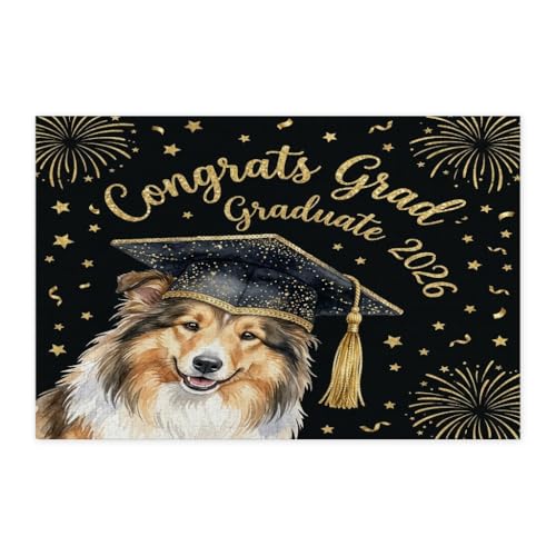 Rompecabezas de perro Rough Collie y diploma de graduación Clase de 2026 de madera