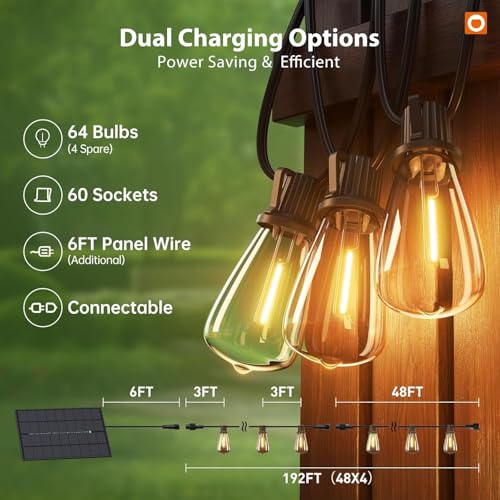 198' addlon Solar String Lights w/ 60 Bulbs, Remote, USB Backup & Timer - image 8