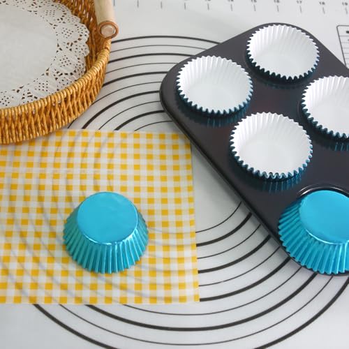 Image of Standard Aqua Blue Foil Cupcake Liners Muffin Baking Cups for Party and More, 100-Count
