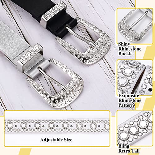 Newcotte 2 Pcs Kids Rhinestone Belts Western Cowgirl Cowboy Diamond Studded Bling Leather Belt PU Leather Belt (33.46 x 1.06 Inch)4