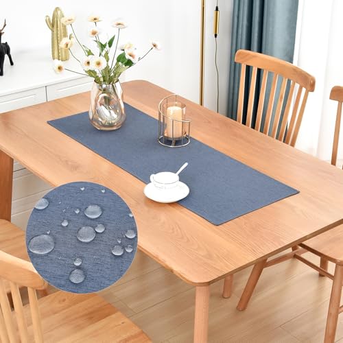 Farmhouse Rustic Table Runner Mist Blue Faux Linen Table Runners Water Resistant Short Table Runner 36 inches for Living Room Dresser Bedroom Kitchen Dining Party 13x36 Inch
