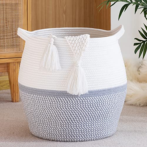 KAKAMAY Woven Baskets for Storage(17"x17"),Large Cotton Rope Woven Baby Laundry Hamper,Collapsible Laundry Basket, Blanket Basket for Organizing Living Room,Nursery,Pillows,Toy Chest(Grey) by KAKAMAY - Used condition - US$26.99