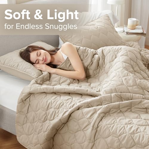 Comfort Spaces Queen Quilt Set Modern Reversible Ogee Coverlet Queen Bedding Set Cozy Quilted Winter Layer, All Season Lightweight Soft Queen Size Quilt, Kienna, Full/Queen Beige 3 Piece
