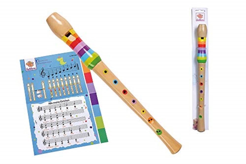 Eichhorn Flauta de madera para música 100003481 Colorida flauta de madera con 7 agujeros, incluye cancionero con TRES canciones para reproducir, 32 cm de largo, a partir de los cuatro años, marrón