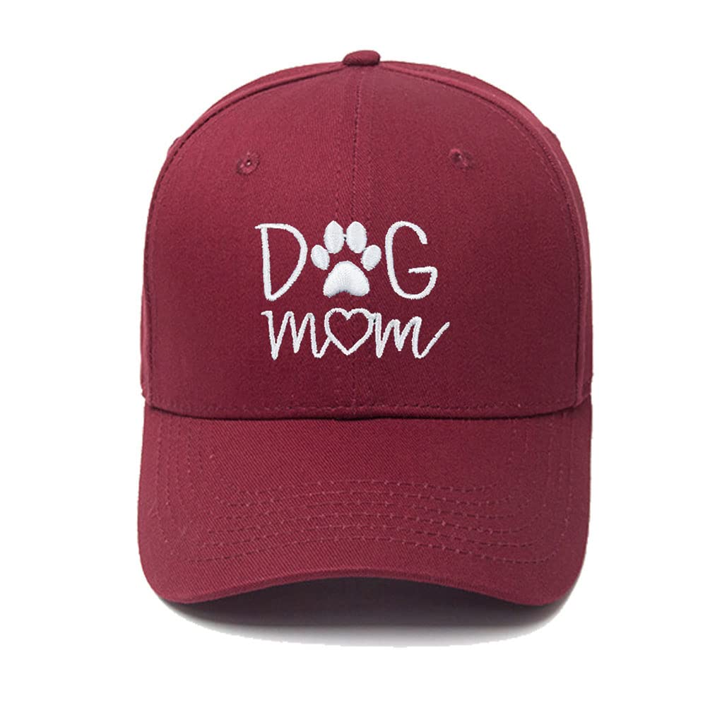Dog Mom Vintage Jeans Baseball Caps for Women Embroidered Distressed Cotton Denim Cap Adjustable Mama Hat, Red, One size