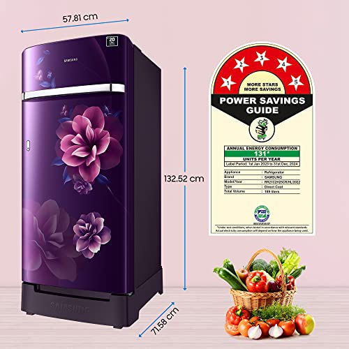Samsung 189 L 5 Star Inverter Direct-Cool Single Door Refrigerator (RR21C2H25CR/HL, Camellia Purple, Base Stand with Drawer) - Image 6