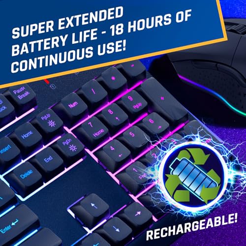 Image of KLIM Chroma Wireless Keyboard and Mouse - RGB Backlit Gaming Combo, Rechargeable Wireless Keyboard & RGB Mouse, Durable & Ergonomic, Dual USB Receivers, Compatible with PC, Mac, PS4, PS5