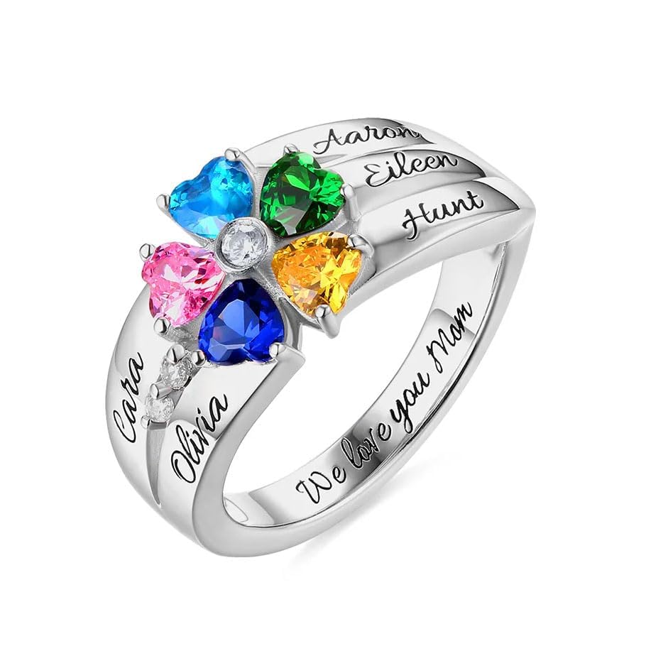 Mothers Ring 925 Sterling Silver with 1-7 Birthstones & Names Personalized Women Band Custom Family Jewelry Mom Gifts for Women Gifts for Mother's Day Ring