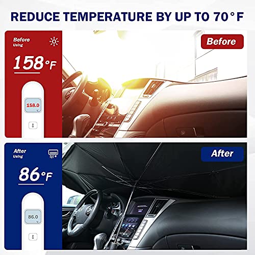 Upgraded Car Windshield Sun Shade Umbrella, Foldable Car Front Windshield Sun Shade For Block Uv Rays & Thermal Insulation Protection, Windshield Sun Shade For Most Vehicles, Suvs, Trucks, 57"X31" #TOP2