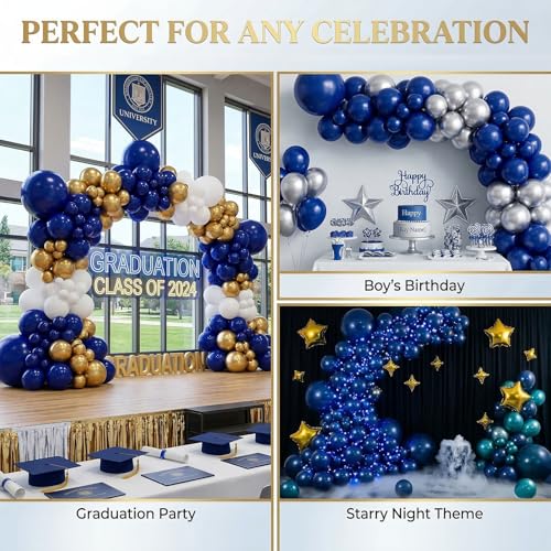 Image of 114pcs Royal Blue Balloons Different Sizes, 18 12 10 5 inch Matte Dark Blue Balloons Garland Arch kit for Graduation New Year Baby Shower Birthday Baseball Nautical Party Decorations