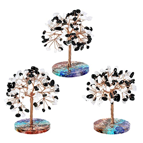 Nupuyai Obsidian & White Chalcedony Crystal Money Tree with 7 Chakra Base - Image 4