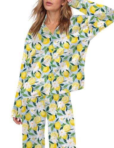 Image of SHESHOW Satin Pajamas for Women Set Long Sleeve Button Down Sleepwear 2 Piece Nightwear Women Pjs Sets Size XS-XXL