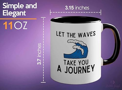 Miniatura 5 de Taza de café de edición negra en dos tonos de 11 onzas – Let the waves – Regalos para entusiastas del surf deportes acuáticos, tabla de surf,