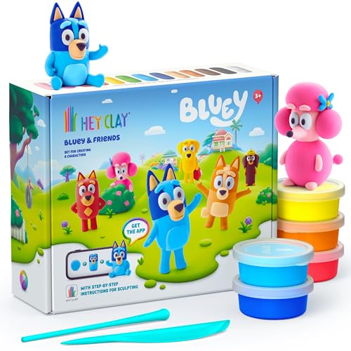 HEY CLAY Bluey & Friends - Air-Drying Clay for Kids - Arts and Crafts Creative Modeling Clay Kit Children Ages 4-8 (Full Set (6 Characters))