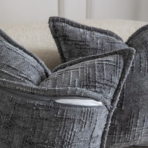 Image of MADIZZ Pack of 2 Chenille Throw Pillow Covers 18x18 Inch Dark Grey Soft Neutral Decorative Throw Pillows for Couch Sofa Boho Accent Cushion Covers Modern Farmhouse Home Decor for Bedroom Living Room