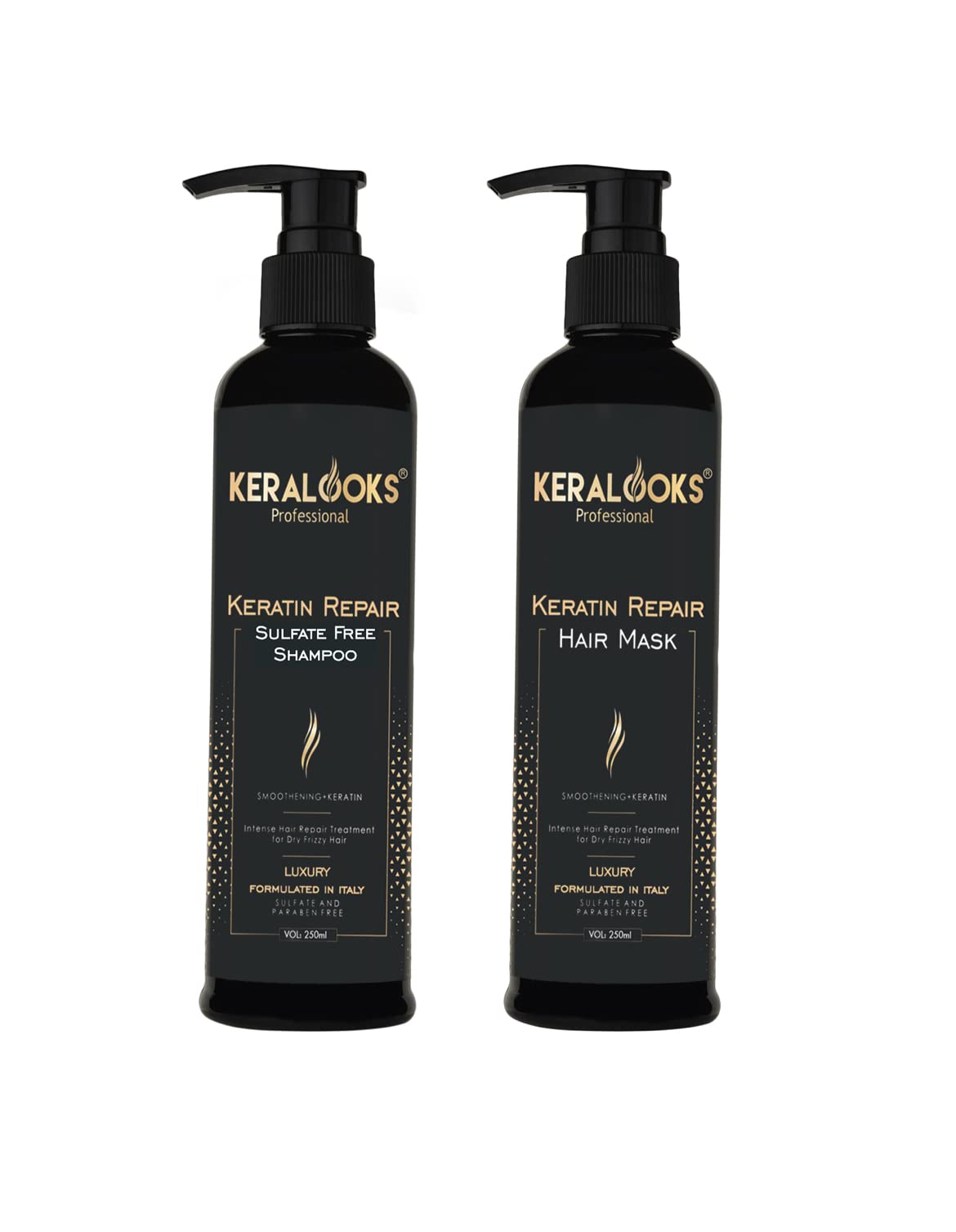 - Keratin Hair Repair Mask and Shampoo Combo Pack (250ml Each) - Deep Conditioning, Damage Repair, and Frizz Control - Sulfate-Free