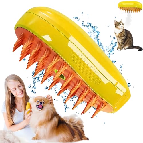 Atsmoce®Cepillo Vapor para Gatos Perros, 3-en-1 Steamy Cat Brush, Vepillo de Vapor Autolimpiable para Pets, Cepillo para Gatos, Cepillo Pets Quitapelo con Vapor (Yellow)