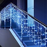 GTSYDING LED Icicle Lights, 16.4FT 216 LEDs 8 Modes Window Curtain Extendable Fairy Christmas Ceiling Dangling Hanging Twinkle Memory Lights for Decorations Outdoor Indoor Cool White, 5M