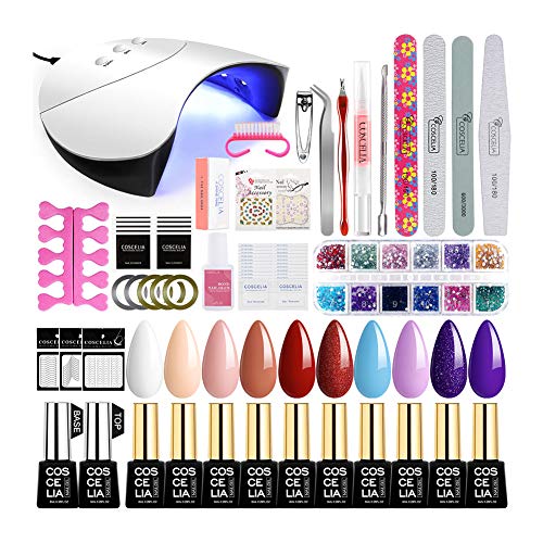 Saint-Acior Gel Nail Polish Starter Kit 10 Colors Nail Polish Set 36W Lamp UV/Led Nail Dryer 8ml Top Coat Base Coat Gel Soak Off Nail Art Tools Manicure Nail Salon Kit