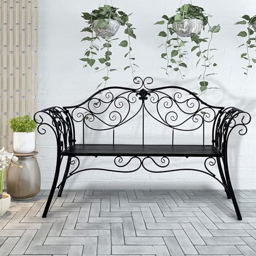 HLC ガーデンベンチ アウトドアメタル ベンチ ベランダ ベンチダブルベンチヨーロッパ風ベンチ バルコニー ポーチ 庭 屋内／屋外 パティオ 2～3人の着席に適しています 最大耐荷重180KG 6枚目