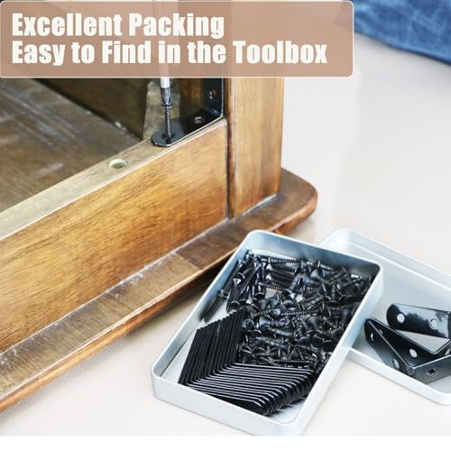 Image of 10-Pack Stainless Steel L Brackets, Metal Angle Bracket, Corner Brackets, Corner Braces, Furniture Connector Support Brackets with Screws for Wood Furniture Chairs Desk Garden (L Shape Black 10pcs)