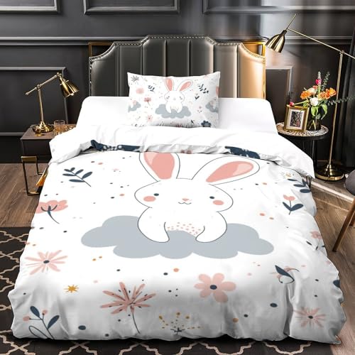 Housse de couette lapin en microfibre pour un lit simple facile à border