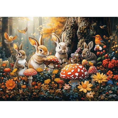 Puzzle 1000 Teile,Puzzle Erwachsene, EIN Herausforderndes Rätsel, Puzzles 1000 Teile Erwachsene, Puzzlespiele für Die Ganze Familie, Geschenke für Frauen Männer, Thema:Pilzwälder und Kaninchen