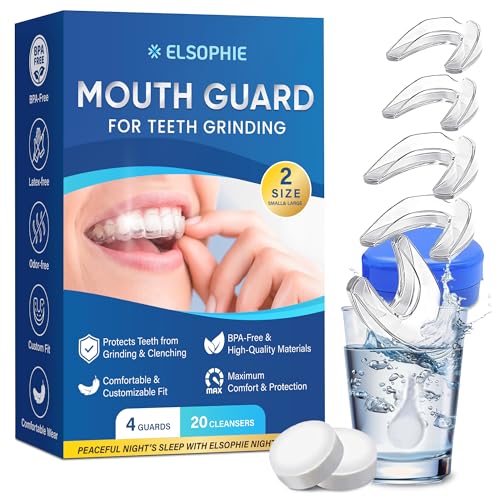Image of Mouth Guard for clenching Teeth at Night: Night Guards for Teeth Grinding Mouthguards for Grinding of Teeth Custom Fit for Nighttime Protection - 4 Pack with 20 Cleansing Tablets