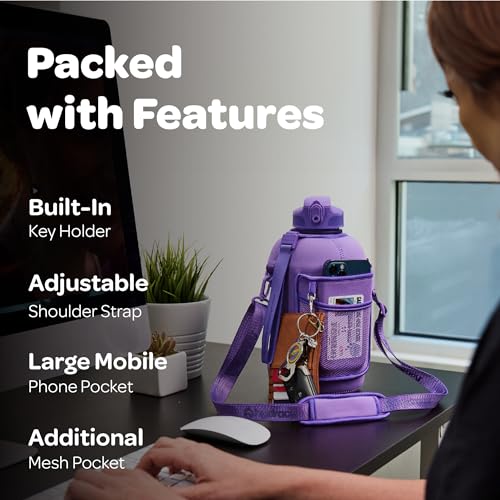 Image of Hydracy Water Bottle with Storage Sleeve and Straw- Large Half Gallon 78 Oz BPA Free Motivational Water Bottle with Time Marker -Leak Proof Gym Bottle -Ideal Gift for Fitness or Sports & Outdoors