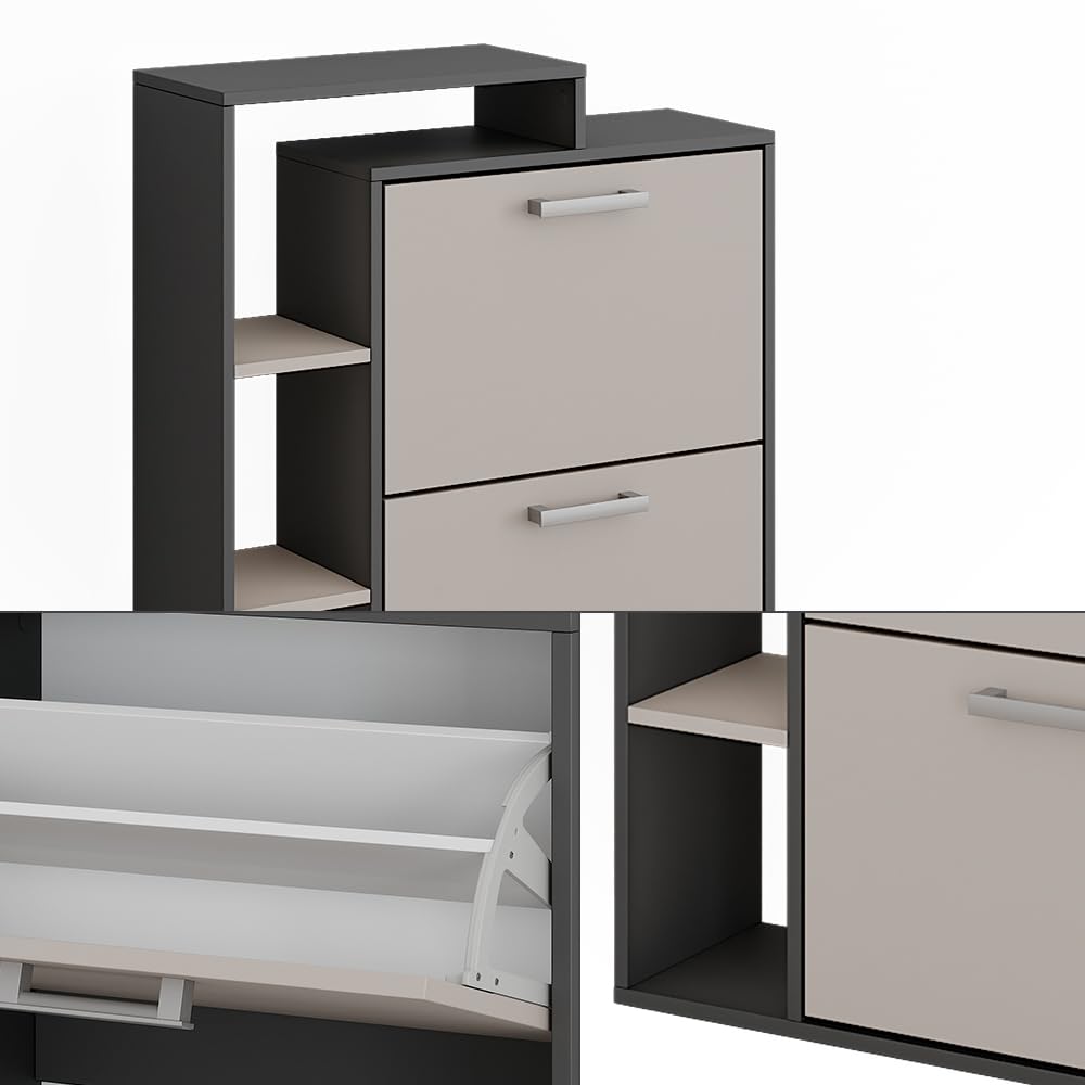 Vicco Schuhkipper Orlando, Anthrazit/Greige, 80 x 90 cm | mit zwei Klappregalen zur platzsparenden Schuhaufbewahrung