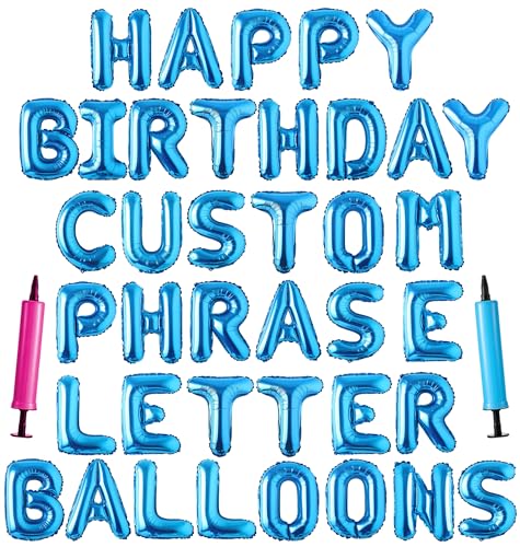 Image of Happy Birthday Balloon Banner Custom Phrase Balloons letter 16 inch Personalized Alphabet Letters Foil Mylar Balloons (Blue)