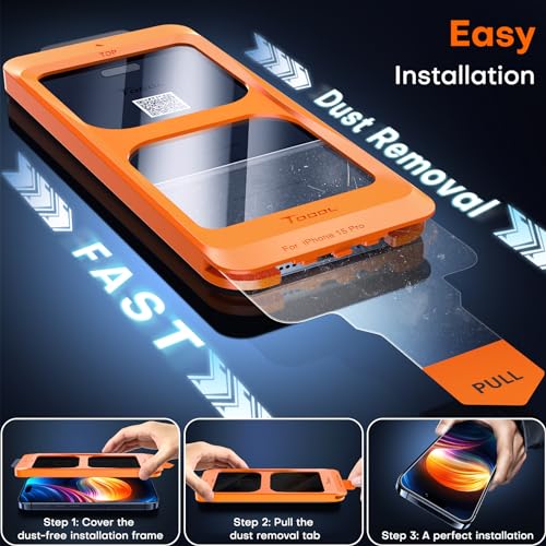 Image of TOCOL for iPhone 15 Pro Privacy Screen Protector 9H+ Hardness Tempered Glass Full Coverage Screen Protector Easy Installation 2 Pack