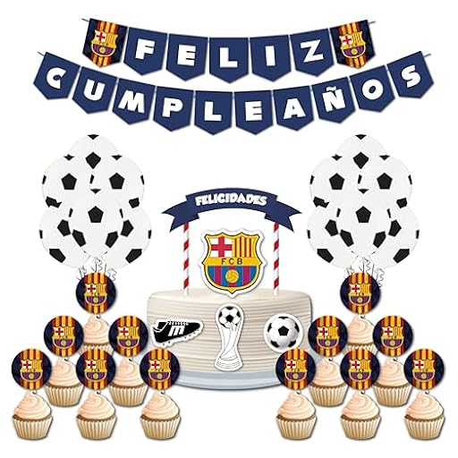 Kit de Decoración para Fiesta de Cumpleaños Barcelona, Banderines, Cake Topper, Globos, 15 Piezas | Ya disponible en tu tienda friki favorita! En mundofriki.es!