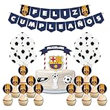 Kit de Decoración para Fiesta de Cumpleaños Barcelona, Banderines, Cake Topper, Globos, 15 Piezas