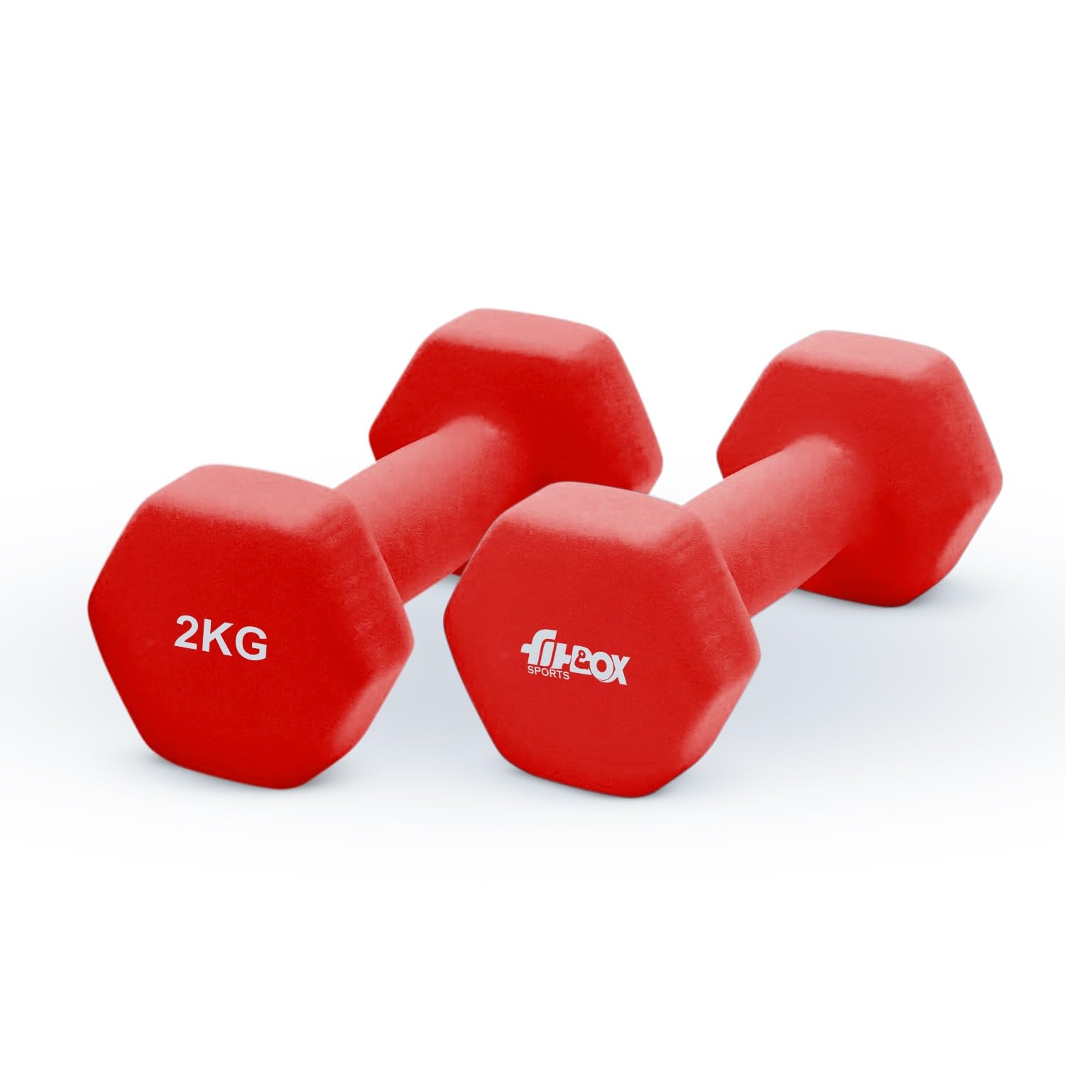 FitBox Sports Premium 4kg (2kg x 2) Neoprene Coated Cast Iron Dumbbells for Exercise & Fitness | Strength Training for Home Gym - Red