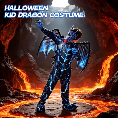 Kids Dragon Costume, Boys Dragon Halloween Costume with Mask, Wings & Tail - image 5