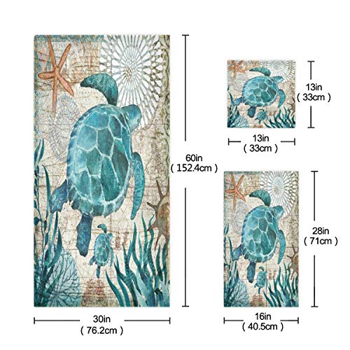 Vdsrup Vintage Ocean Turtle Bathroom Towels Set Of 3 Sea Shells Starfish Bath Hand Towel Soft Washcloth Beach Face Guest Towel Kitchen Tea Dish Towels Housewarming Gifts #TOP1