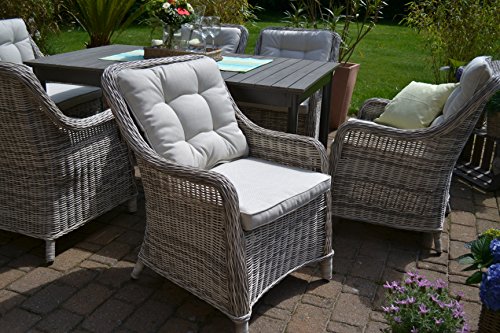 bomey Rattan-Sessel Set mit Polstern I Gartenmöbel Set Como 6-Teilig I Sechs Gartensessel Grau Polster Beige I Lounge… – Bild 5