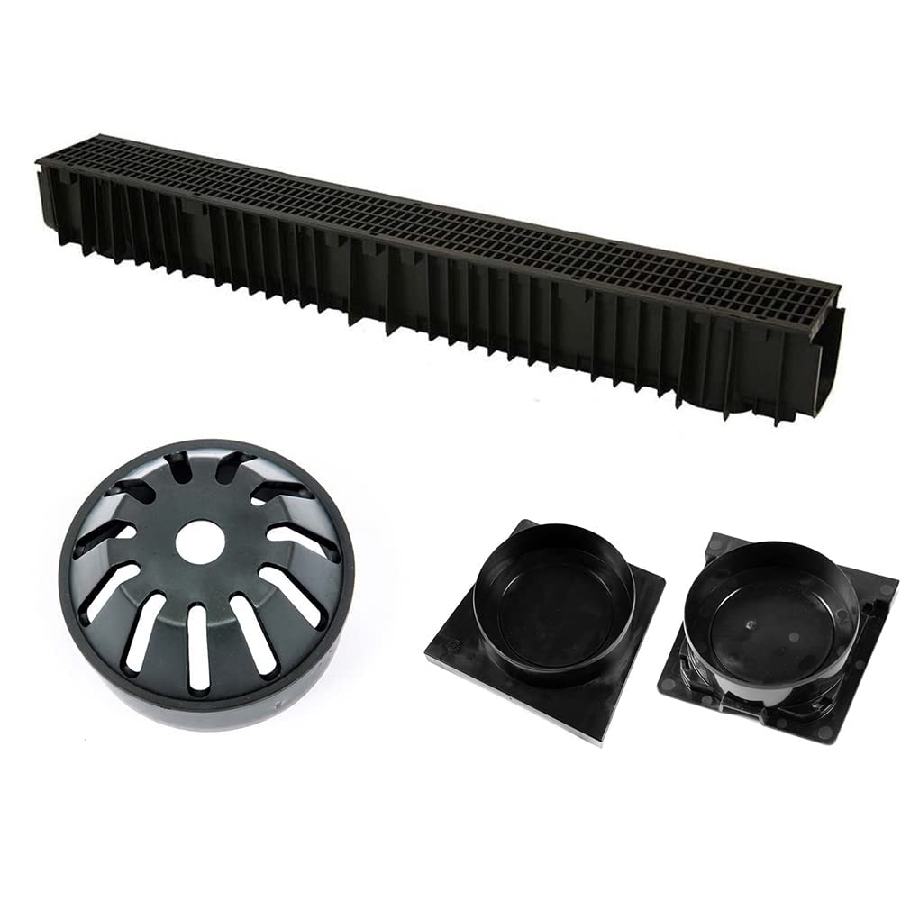 10 x 1m Lengths Clark Drain CD422 (new mesh grating) A15 Drainage Channel with 1x Stopend & Outlet Pack CD402 & 1 Leaf Guard CD403