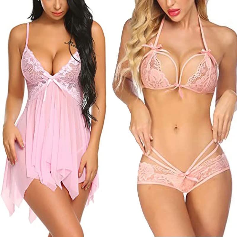 hilorill Women Babydoll Lingerie Set for Honeymoon for Woman Thongs | Sexy Night Dress Above Knee Baby Doll Night Dress | Pack of 2 Set.-picture-41