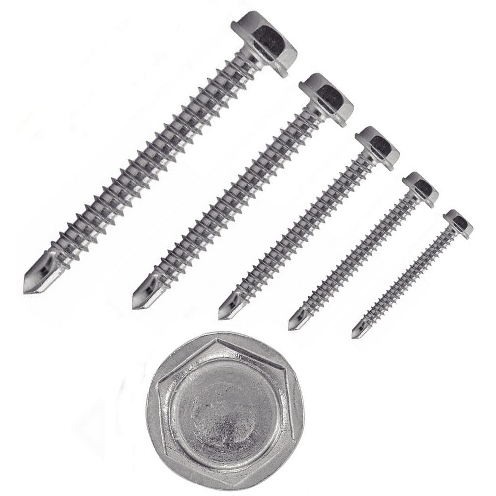 500 tornillos de perforación con cabeza hexagonal y pretina forma K DIN 7504 A4 K 6,3 x 45 tornillos hexagonales
