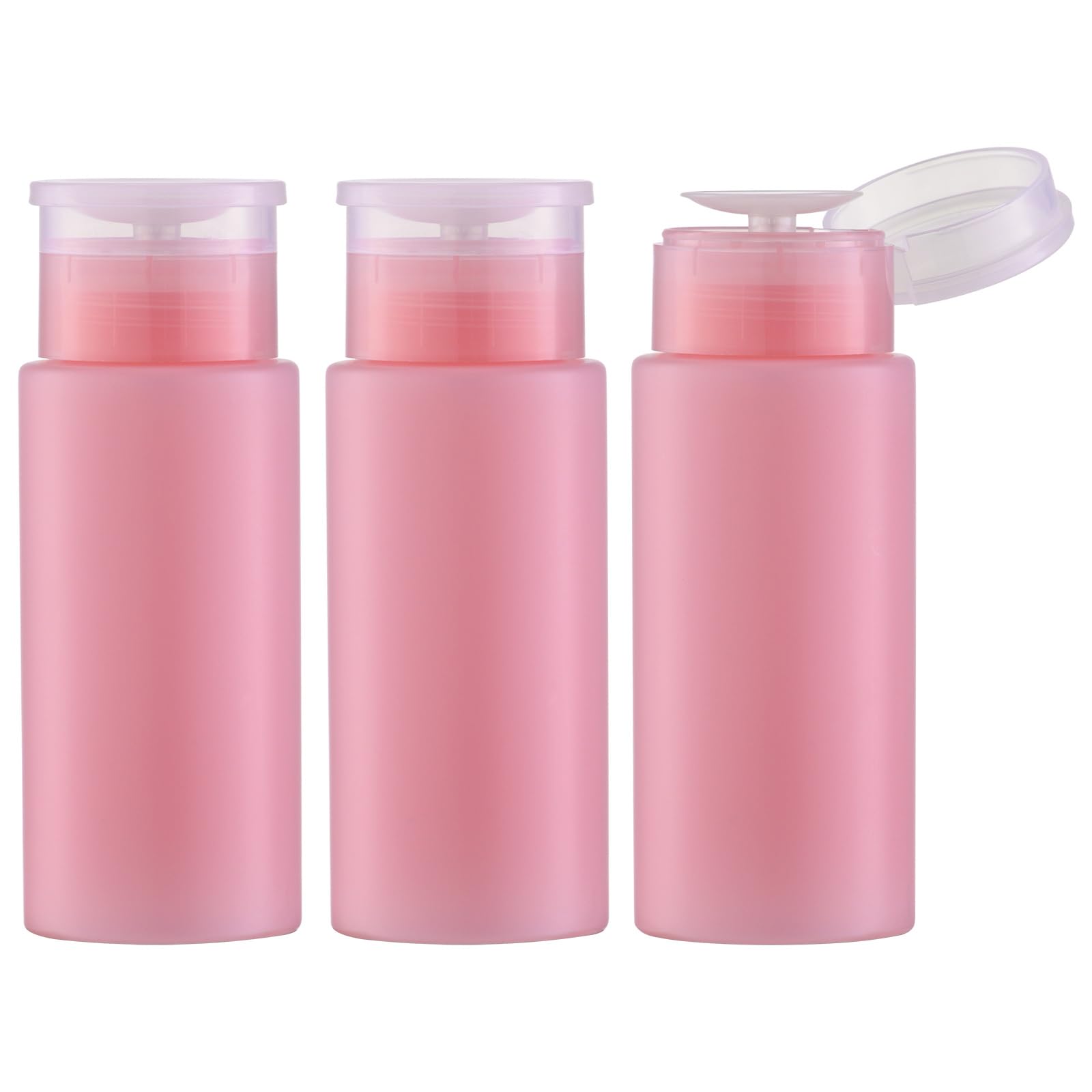 Owlyee 3Pink 3Pcs Nail Polish Remover Bottles, 5.3Oz Push Down Pump Alcohol Dispenser, Empty Makeup Acetone Containers (150Ml, Pink)